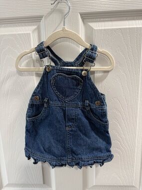 Arizona Jean Company Dark Blue Denim Overall Dress with Heart Detail